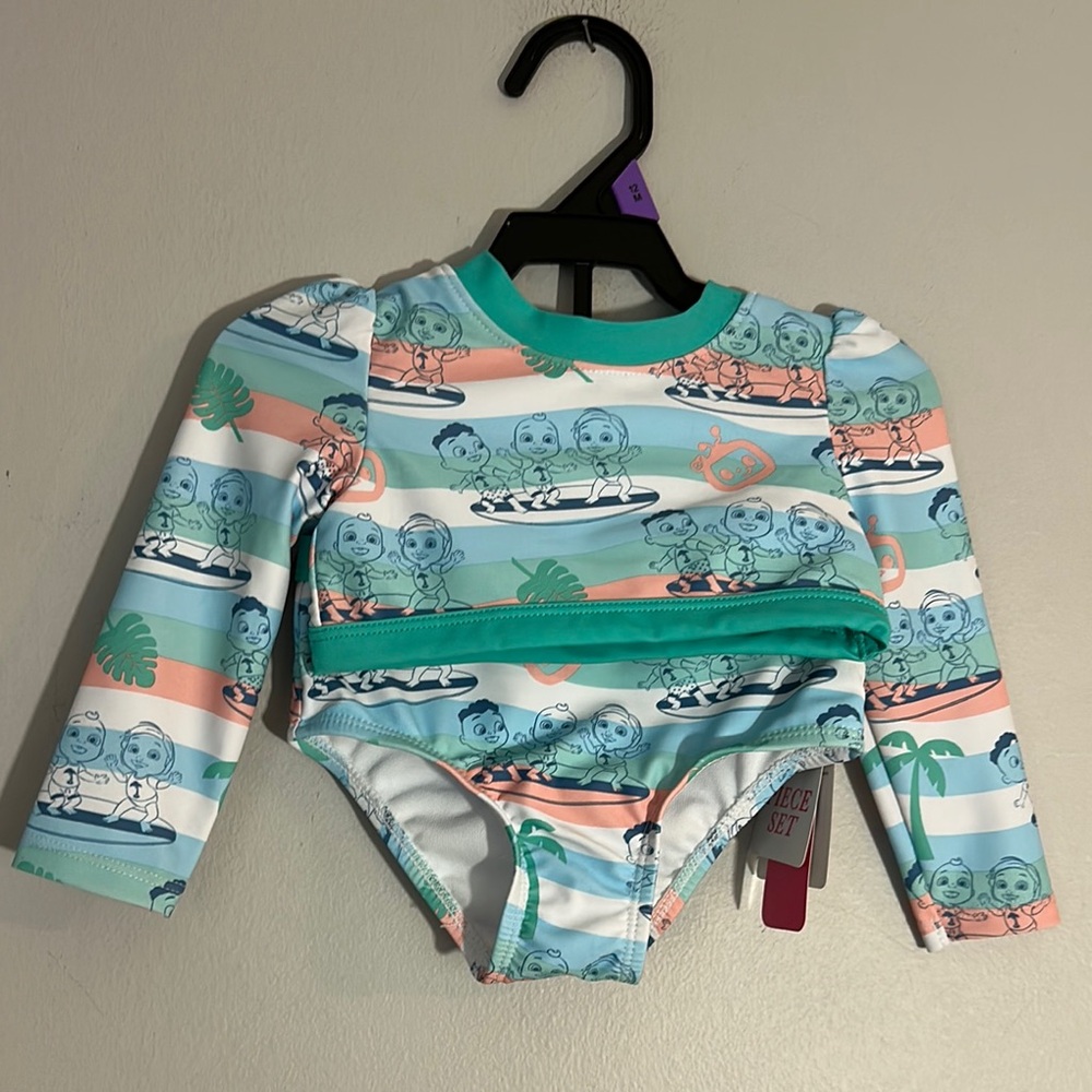 Cocomelon Kids Swimsuit long sleeve UPF 50+2  Piece Set size 12 M